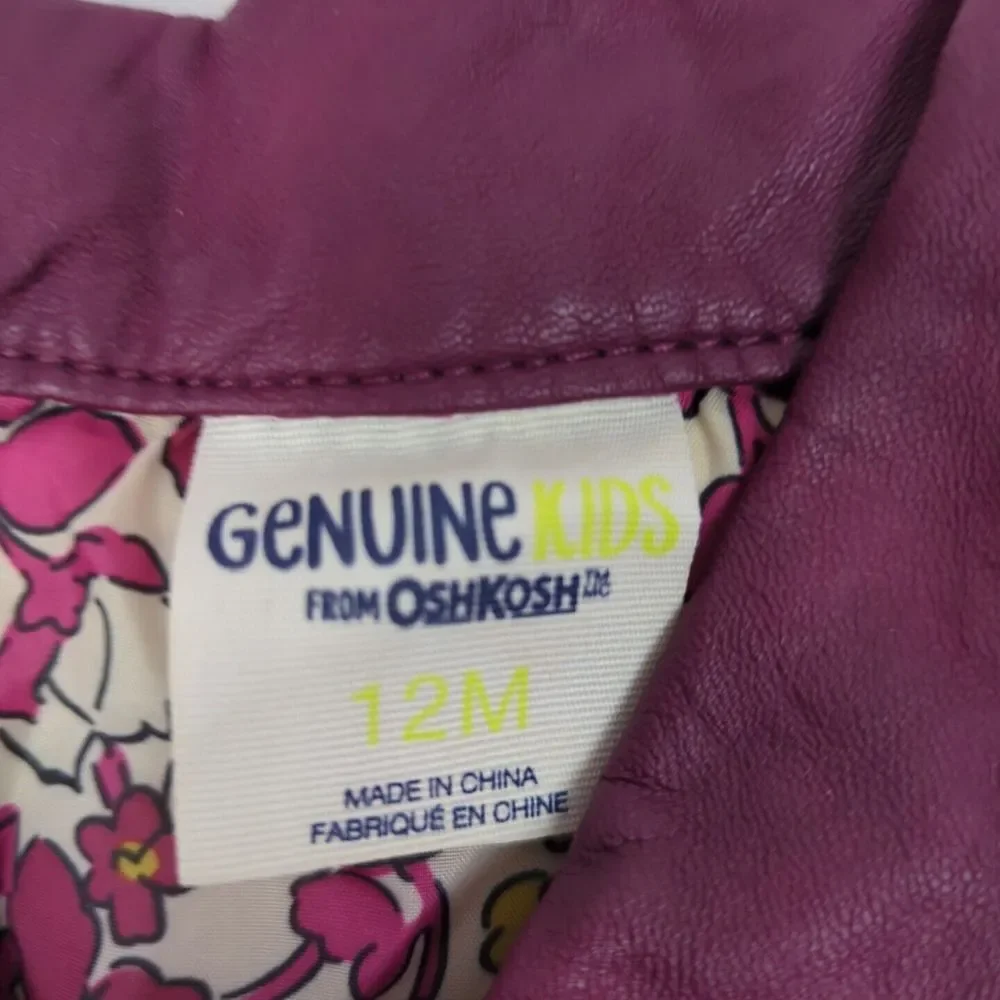 Purple Leather Jacket 12M From OshKosh Girls‎ Full Zip Leather Jacket - Picture 2 of 5